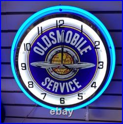 Vintage Oldsmobile Service Auto Sign Large Metal Neon Clock