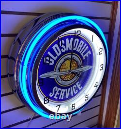 Vintage Oldsmobile Service Auto Sign Large Metal Neon Clock