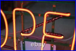 Vintage Open Sign Retail Store Display Lighted Neon Sign With Green Metal Frame