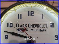 Vintage Original 1948 Clark Chevrolet Neon Dealer Advertising Clock Sign
