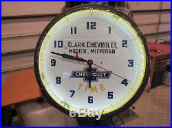 Vintage Original 1948 Clark Chevrolet Neon Dealer Advertising Clock Sign
