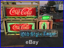 Vintage Original 1950's Coca Cola Porcelain Fishtail Sign with New Neon and Can