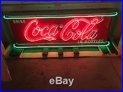 Vintage Original 1950's Coca Cola in Bottle Porcelain Sign with New Neon and Can