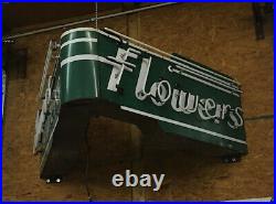 Vintage Original Flowers Porcelain Everbrite Neon Sign V- Shaped