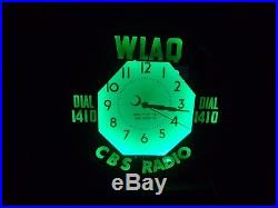 Vintage Original Neon Clock Wlaq Cbs Radio Sign Advertising Clocks Lackner Npi