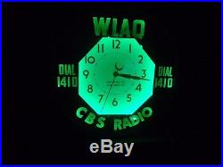 Vintage Original Neon Clock Wlaq Cbs Radio Sign Advertising Clocks Lackner Npi