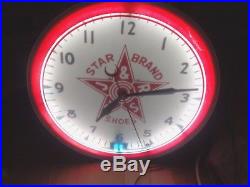 Vintage Original Neon Clocks Star Brand Shoes Clock Sign Lackner 17 Inch