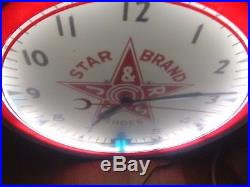 Vintage Original Neon Clocks Star Brand Shoes Clock Sign Lackner 17 Inch