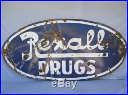 Vintage Original Porcelain Rexall Drugs Neon Sign Store Old Patina Oval 6' x 3