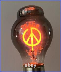 Vintage PEACE SIGN & Word Aerolux DuroLite Neon Light Bulb Orange WORKS Rare
