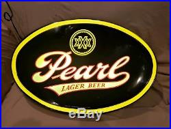 Vintage PEARL Lager Beer Lighted Sign 19 oval Miller lone star state neo neon