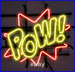 Vintage POW! POW 20x16 Neon Light Sign Lamp Beer Gift Display Real Glass Decor