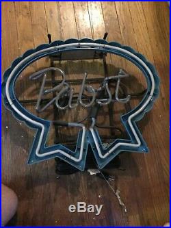 Vintage Pabst Blue Ribbon Beer Neon Sign Mercury Gas Red Advertising Man Cave