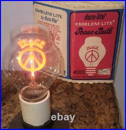 Vintage Peace Sign Word Duro-Lite Emblem Light Bulb MCM Original Box Excellent