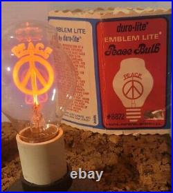 Vintage Peace Sign Word Duro-Lite Emblem Light Bulb MCM Original Box Excellent