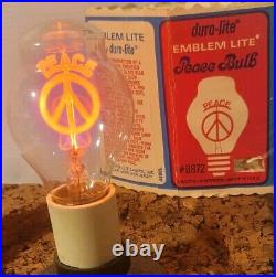 Vintage Peace Sign Word Duro-Lite Emblem Light Bulb MCM Original Box Excellent