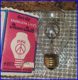 Vintage Peace Sign Word Duro-Lite Emblem Light Bulb MCM Original Box Excellent