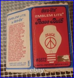 Vintage Peace Sign Word Duro-Lite Emblem Light Bulb MCM Original Box Excellent