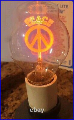 Vintage Peace Sign Word Duro-Lite Emblem Light Bulb MCM Original Box Excellent