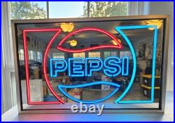 Vintage Pepsi Lighted Mirror Sign 19 Red Blue Faux Neon WORKS Employee Collecti
