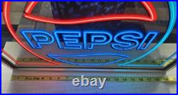 Vintage Pepsi Lighted Mirror Sign 19 Red Blue Faux Neon WORKS Employee Collecti