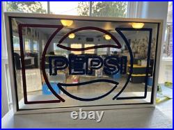 Vintage Pepsi Lighted Mirror Sign 19 Red Blue Faux Neon WORKS Employee Collecti