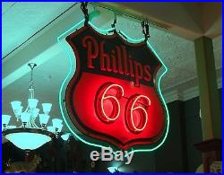 Vintage Phillips 66 Porcelain and Metal Neon Sign Number One Measures 4ft by 4ft