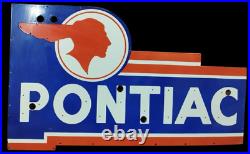 Vintage Pontiac Neon Skin Gas & Oil Porcelain Enamel Sign 36 x 24 Inches