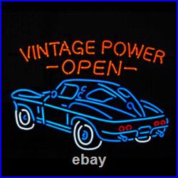 Vintage Power Open Car Neon Sign 24x20 Real Glass Bar Pub Garage Wall Deocr