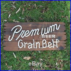 Vintage Premium Grain Neon Beer Wood Sign Hanging Display Bar Tavern