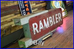 Vintage Rambler Neon Porcelain Sign 2 sided Dealership Barn Find 8ft WILL SHIP