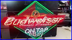 Vintage & Rare Budweiser On Tap Neon sign WORKS GREAT (red/green/diamond shape)