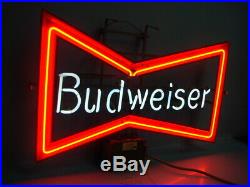 Vintage Retro Electric Budweiser Beer Bow Tie Mancave Neon Light Bar Decor Sign