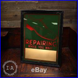 Vintage Reverse Painted Glass Shoe Repair Light Sign Advertising Sign Not Neon
