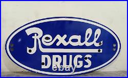 Vintage Rexall Drugs Neon Gas & Oil Porcelain Enamel Sign SSPN 48x24