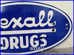 Vintage Rexall Drugs Neon Gas & Oil Porcelain Enamel Sign SSPN 48x24