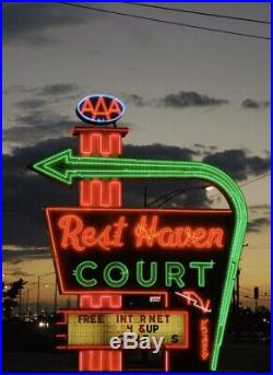 Vintage Route 66 AAA Motel Porcelain Neon Sign Rest Haven Court Springfield Mo