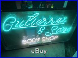 Vintage Rusty Neon Sign Body Shop Garage Rusted Patina ManCave Works Great