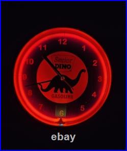 Vintage SINCLAIR Dino Gasoline Gas Station Sign Red Neon Quartz Clock READ