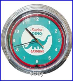 Vintage SINCLAIR Dino Gasoline Gas Station Sign Red Neon Quartz Clock READ