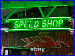 Vintage SPEED SHOP Double Sided NEON SIGN Antique PATINA Mancave HOT ROD Garage