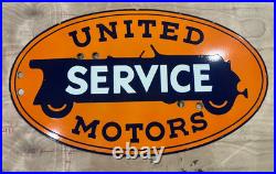 Vintage SSPN United Motors Service Neon Gas & Oil Porcelain Enamel Sign 48x28.5