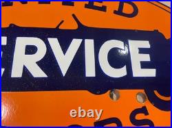 Vintage SSPN United Motors Service Neon Gas & Oil Porcelain Enamel Sign 48x28.5