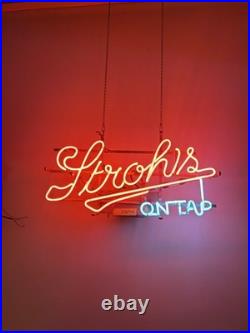 Vintage Stroh's Beer Neon Hanging Bar Light Sign 23 Everbrite 1988 Gas Tube Red