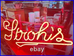 Vintage Stroh's Beer Neon Hanging Bar Light Sign 23 Everbrite 1988 Gas Tube Red