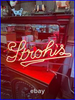 Vintage Stroh's Beer Neon Hanging Bar Light Sign 23 Everbrite 1988 Gas Tube Red