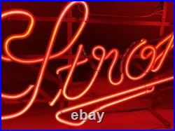 Vintage Stroh's Beer Neon Hanging Bar Light Sign 23 Everbrite 1988 Gas Tube Red