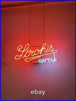 Vintage Stroh's Beer Neon Hanging Bar Light Sign 23 Everbrite 1988 Gas Tube Red
