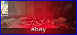 Vintage Stroh's Red Neon Sign with 120V Transformer, Glass/Metal, 1983