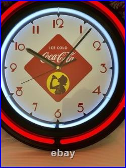 Vintage Style Coca Cola Double Neon 15 Wall Clock New In Box Free Ship